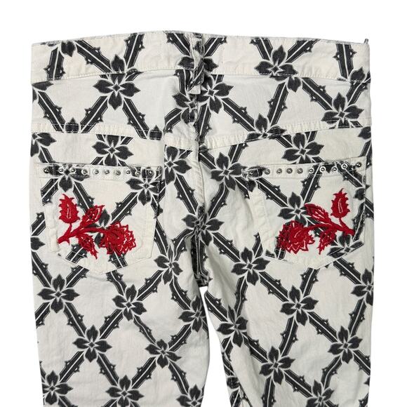 Isabel Marant Étoile N1501 Red Floral Embroidered Cropped Jeans White 36 US 4 - Picture 4 of 7